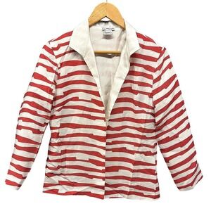 Grace Chuang Blazer Women's S Red White Striped Open Front Lined Jacket Flaw